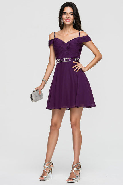 Robe Trapèze Violet Mousseline À Paillettes - gallery 3