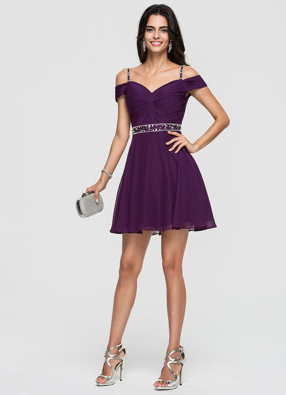 Robe Trapèze Violet Mousseline À Paillettes - gallery 3