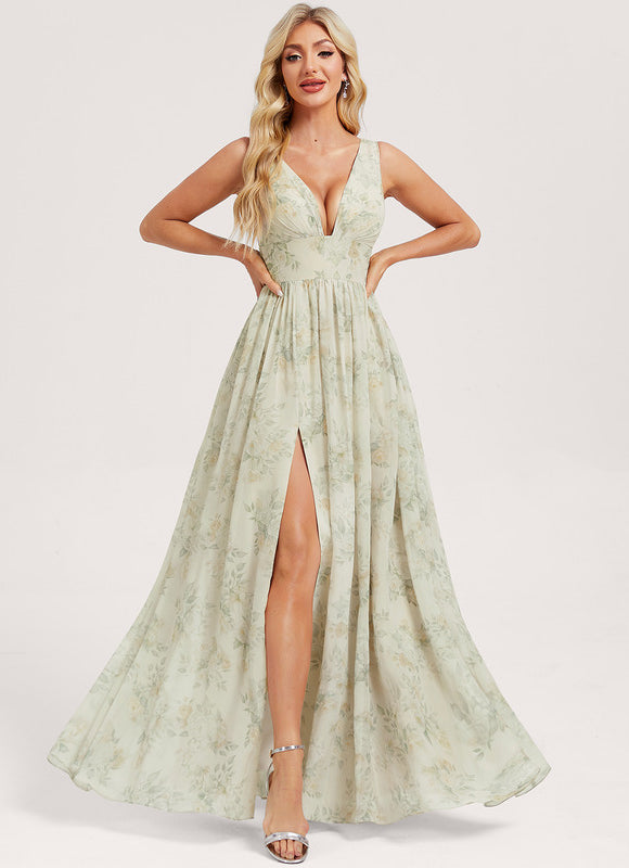 Robe Trapèze Longue Beige Élégante - gallery 3