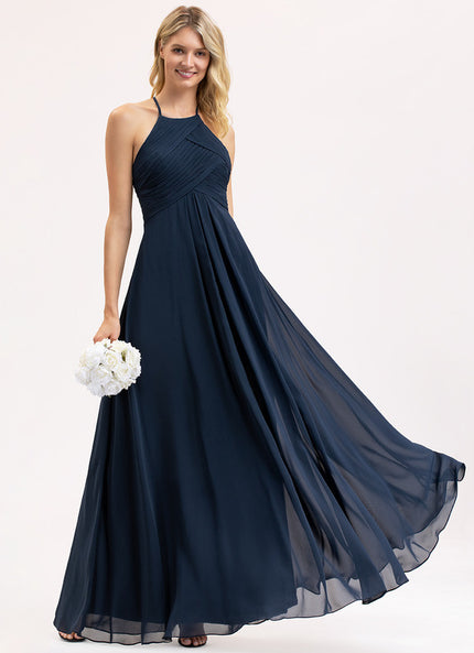Robe Trapèze Bleu Marine Mousseline Plissée