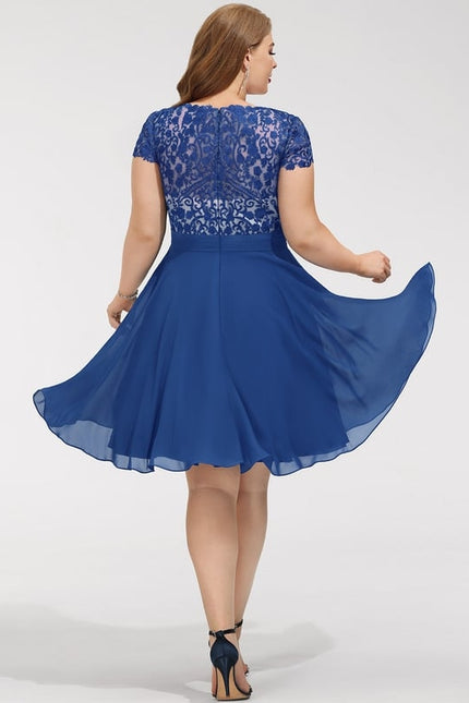 Robe Trapèze Bleue Dentelle Mousseline Volants - gallery 6