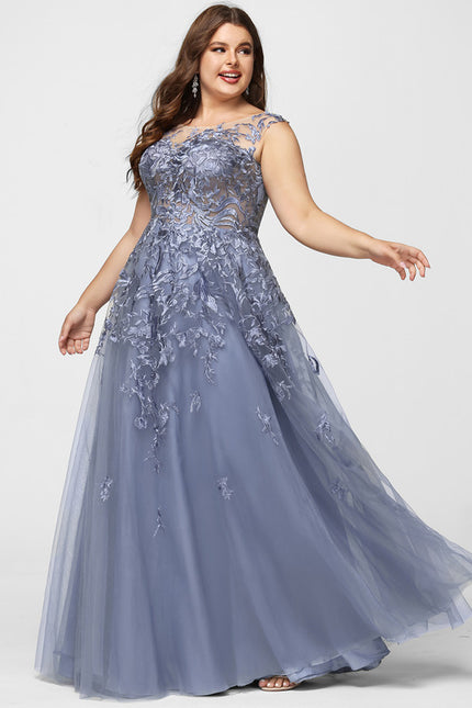 Robe Trapèze Bleu Pastel Soirée Longue En Tulle And Dentelle - gallery 8