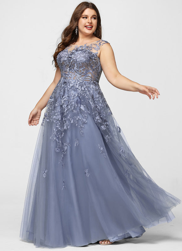 Robe Trapèze Bleu Pastel Soirée Longue En Tulle And Dentelle - gallery 8