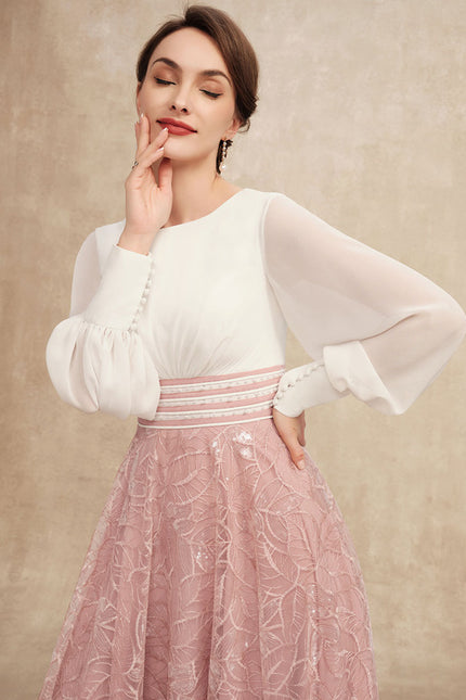 Robe Trapèze Chiffon Rosée - gallery 1