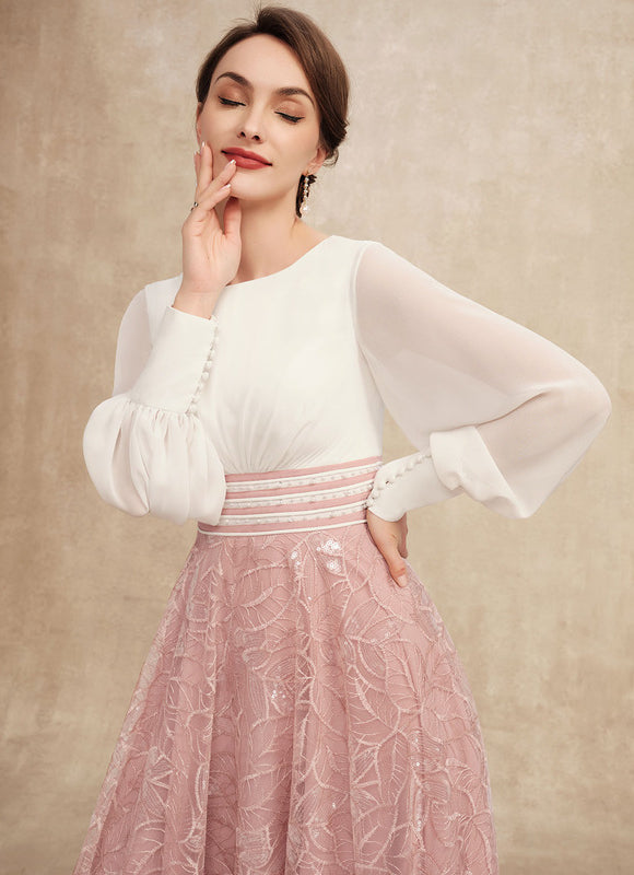 Robe Trapèze Chiffon Rosée - gallery 1