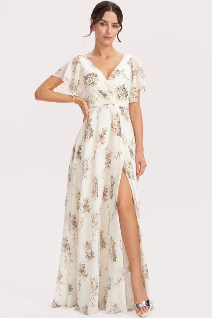 Robe Trapèze Longue Beige Élégante - gallery 5