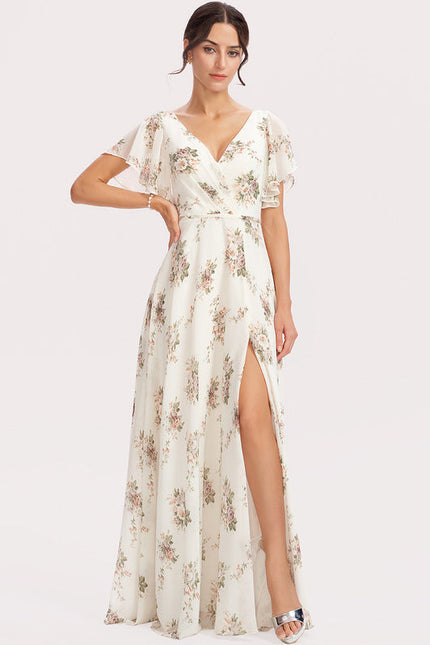 Robe Trapèze Longue Beige Élégante - gallery 5