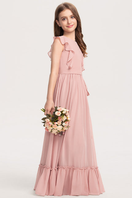 Robe Trapèze Rose Pastel Longue Mousseline - gallery 2