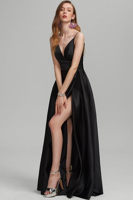 Robe Trapèze Satin Noir Chic - gallery 4
