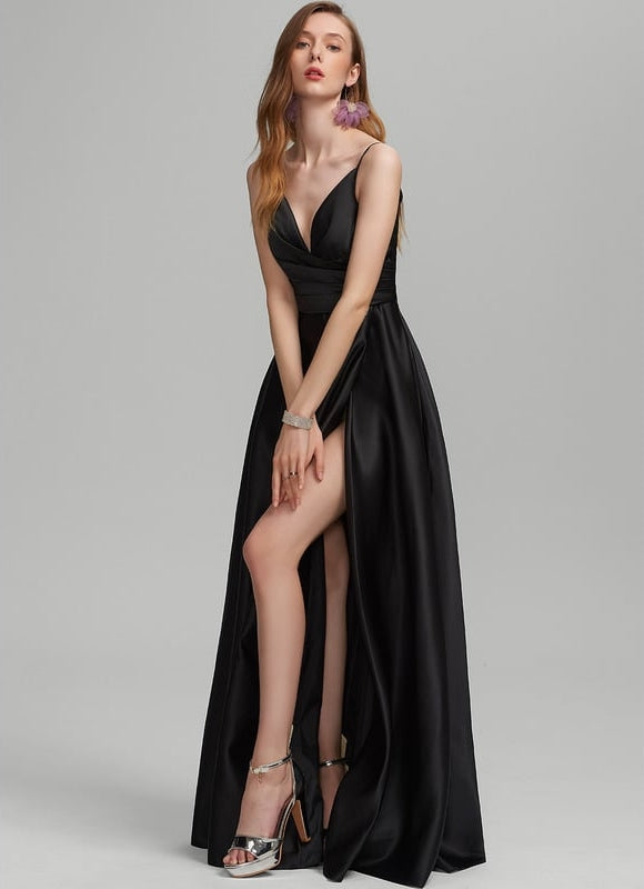 Robe Trapèze Satin Noir Chic - gallery 4