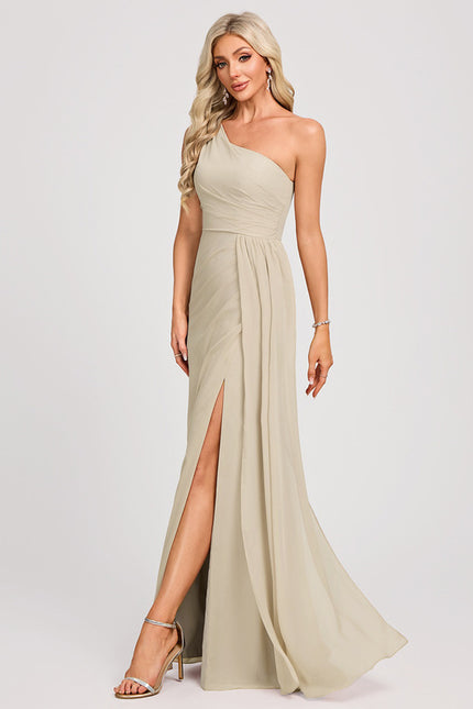 Robe Trapèze Asymétrique Beige - gallery 3