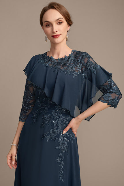 Robe Trapèze Marine Florale - gallery 1