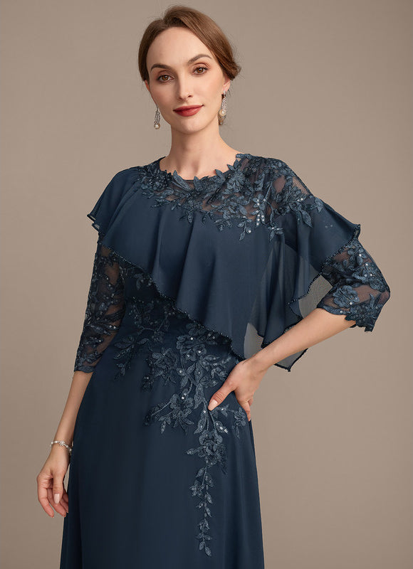 Robe Trapèze Marine Florale - gallery 1