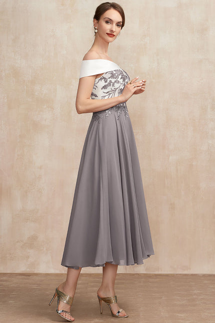Robe Trapèze Satin Éclat Grisé - gallery 6