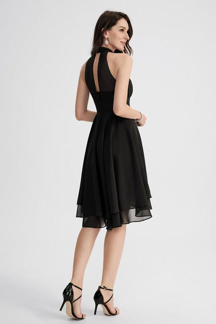 Robe Trapèze Noire Asymétrique Mousseline - gallery 3