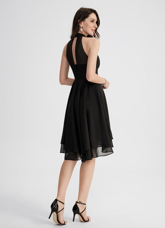 Robe Trapèze Noire Asymétrique Mousseline - gallery 3