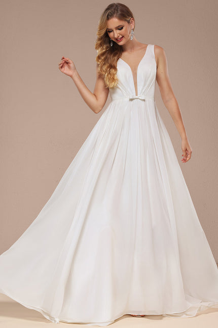 Robe Trapèze Blanche Avec Traîne Balayette - gallery 4