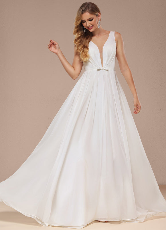 Robe Trapèze Blanche Avec Traîne Balayette - gallery 4