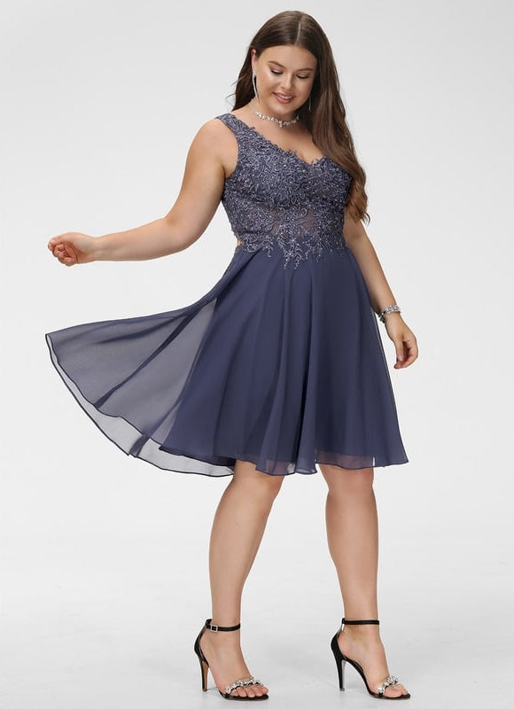 Robe Trapèze Bleu Marine Dentelle Et Mousseline - gallery 9