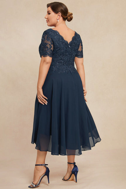 Robe Trapèze Bleu Marine Dentelle Mousseline - gallery 9