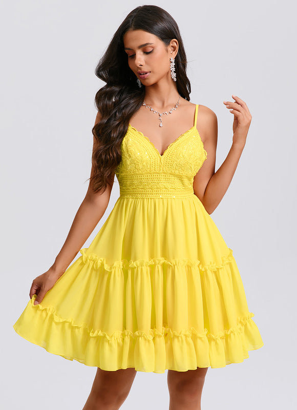 Robe Trapèze Jaune Flottante - gallery 3