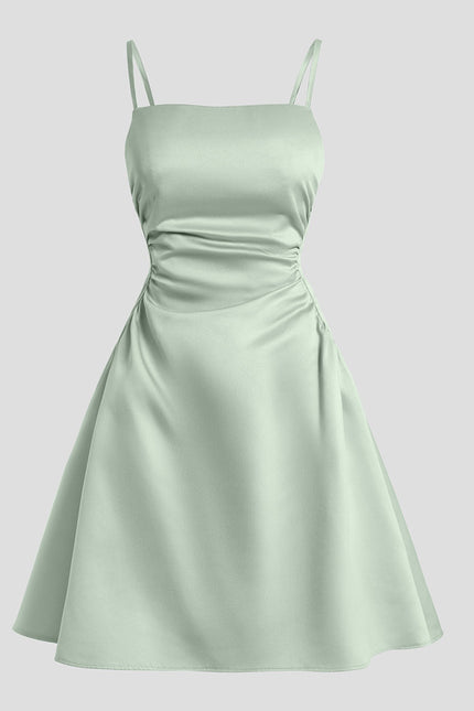 Robe Trapèze Satinée Verte - gallery 7