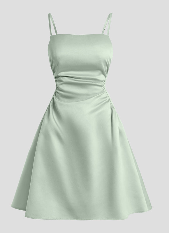 Robe Trapèze Satinée Verte - gallery 7