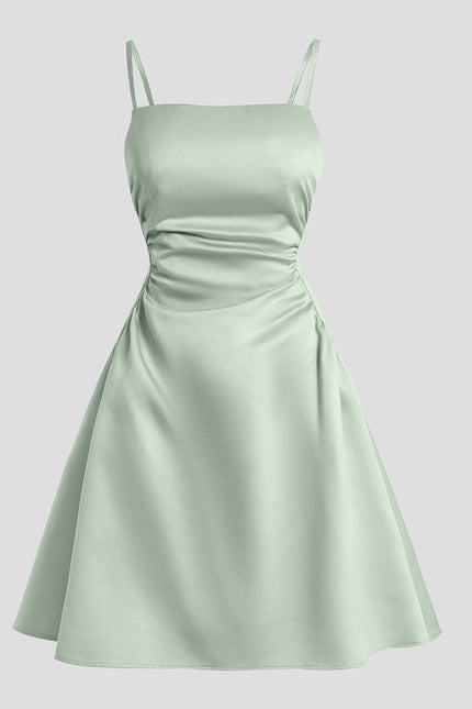 Robe Trapèze Satinée Verte - gallery 7