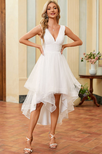 Robe Trapèze Blanche Tulle Volants Plisées - gallery 4