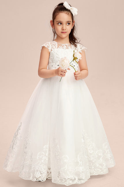 Robe Trapèze Blanche Dentelle Mariage Fille - gallery 2