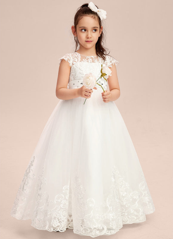 Robe Trapèze Blanche Dentelle Mariage Fille - gallery 2