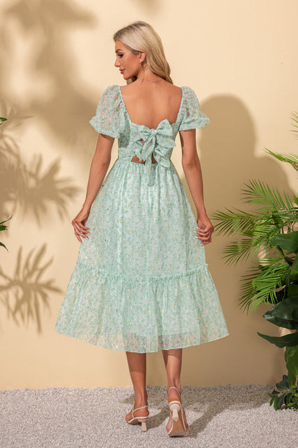Robe Trapèze Midi Fleurie - gallery 1
