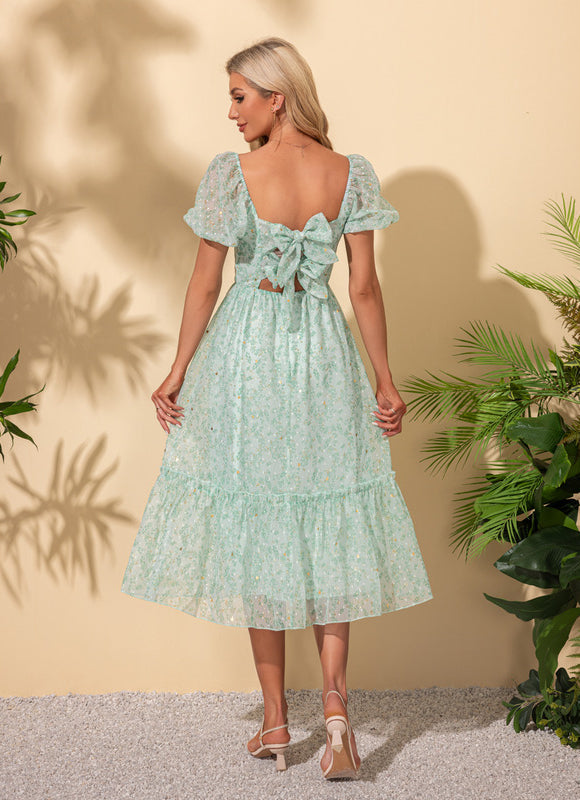 Robe Trapèze Midi Fleurie - gallery 1