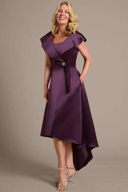 Robe Trapèze Satin Prune Élégant - gallery 4