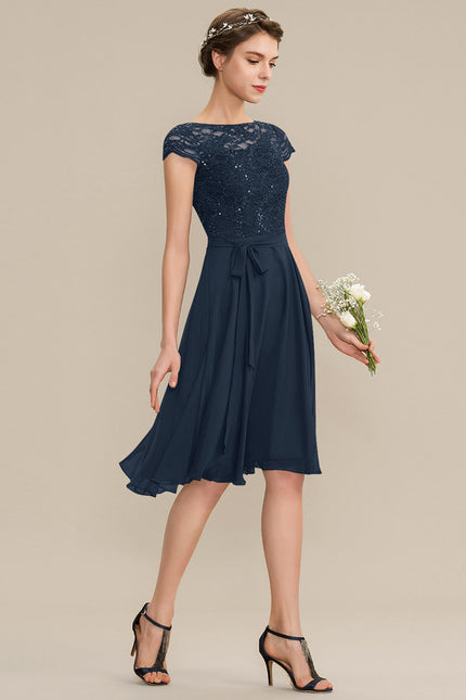 Robe Trapèze Bleu Marine Dentelle - gallery 9