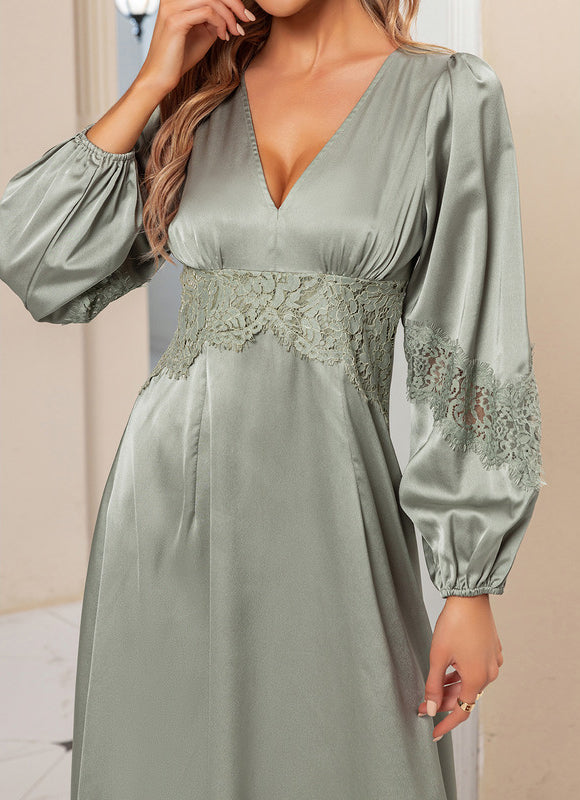Robe Trapèze Satin Émeraude Tranquille - gallery 4