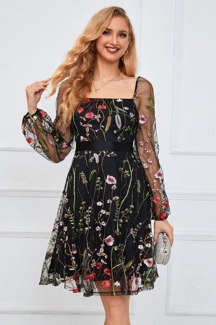 Robe Trapèze Floraison Noire - gallery 8