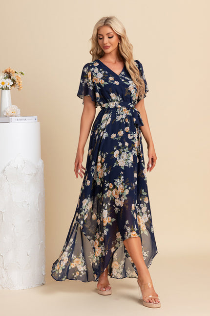 Robe Trapèze Nuit Fleurie Asymétrique - gallery 3