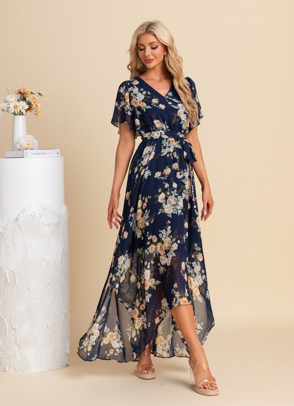 Robe Trapèze Nuit Fleurie Asymétrique - gallery 3