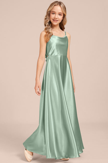 Robe Trapèze Satin Vert Éclatant - gallery 5