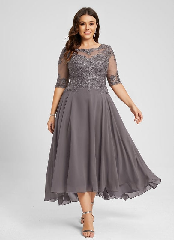 Robe Trapèze Gris Satin Dentelle. - gallery 7