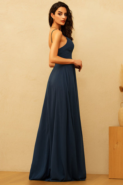 Robe Trapèze Bleu Élégant Longue - gallery 2