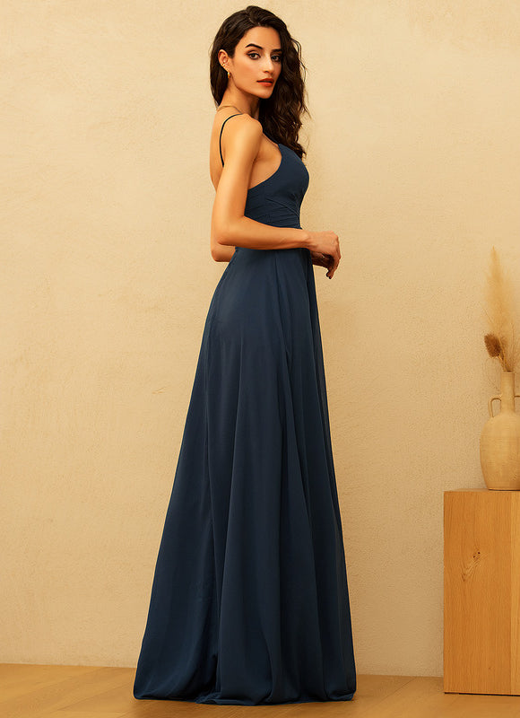 Robe Trapèze Bleu Élégant Longue - gallery 2