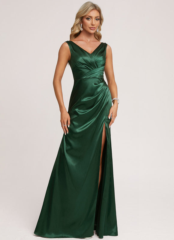 Robe Trapèze Satin Doré Élégante