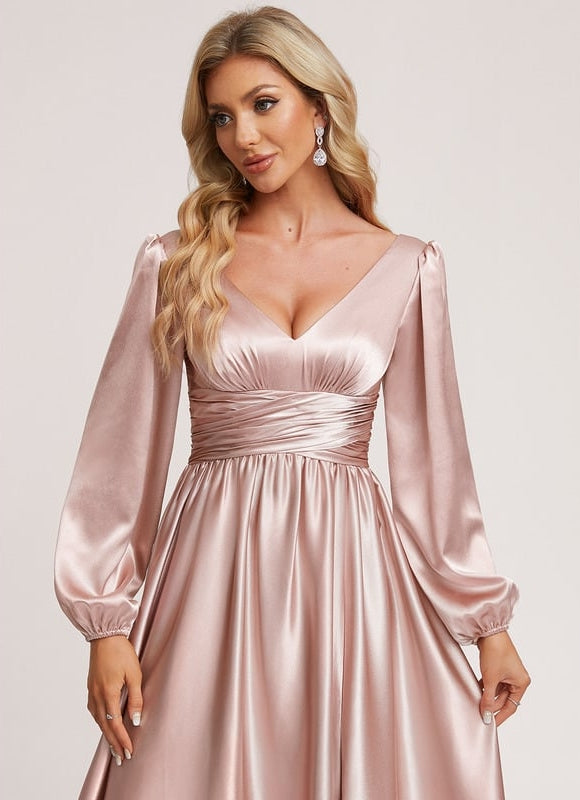 Robe Trapèze Satin Doré Élégante - gallery 5