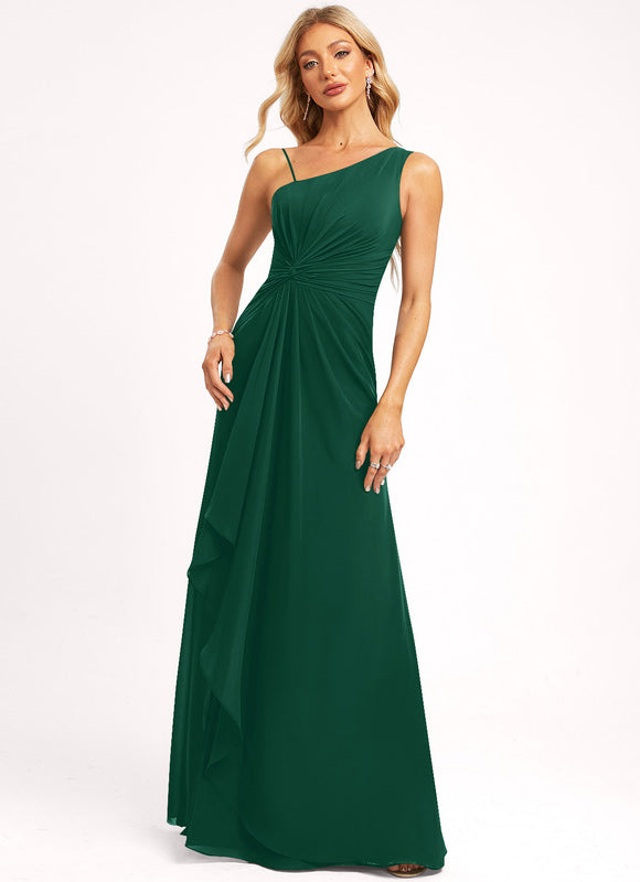 Robe Trapèze Verte Mousseline À Volants - gallery 4