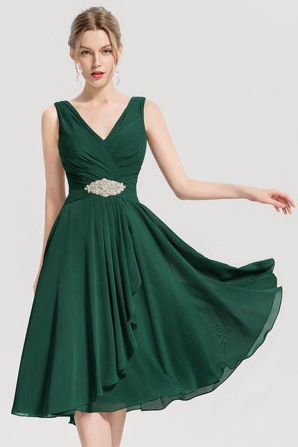 Robe Trapèze Vert Foncé Cocktail Perles - gallery 7