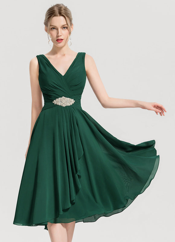Robe Trapèze Vert Foncé Cocktail Perles - gallery 7