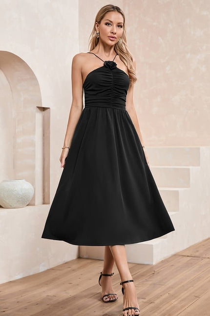Robe Trapèze Élégance Sombre Midi - gallery 1