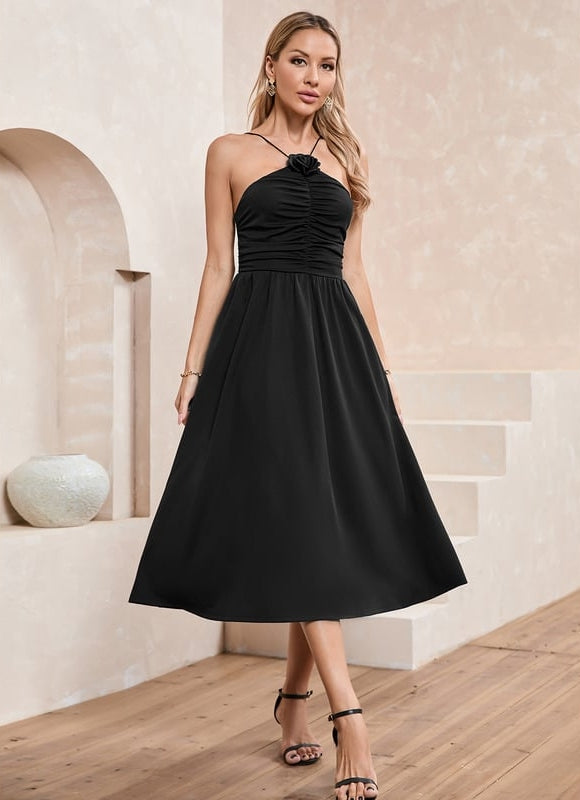 Robe Trapèze Élégance Sombre Midi - gallery 1